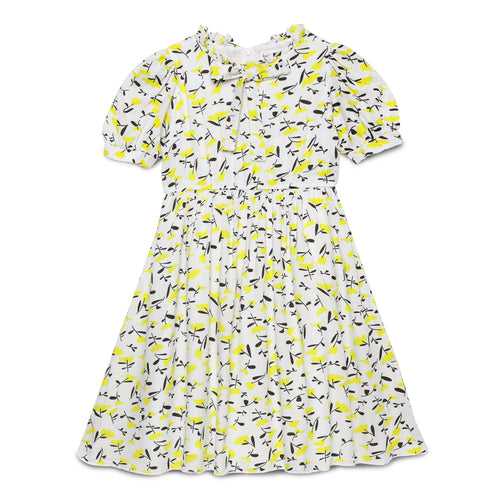 Kid Girls Tie Up Neck Puff Sleeve Printed Dress