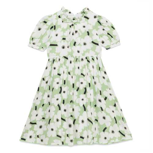 Kid Girls Tie Up Neck Puff Sleeve Printed Dress