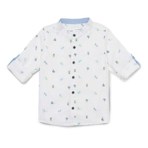 Baby Boys Grandad Collar Neck Roll Up Sleeve Printed Shirt