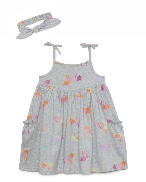 Baby Girls Spaghetti Printed Dress With Head Band(2pcs set)