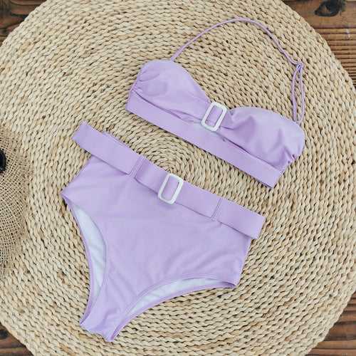 Lilac Belted Tube Swimwear