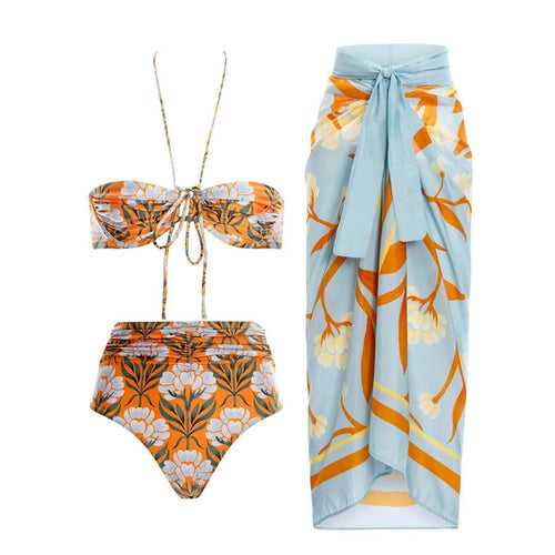 Tropical Tie-Up Ochre Swimwear