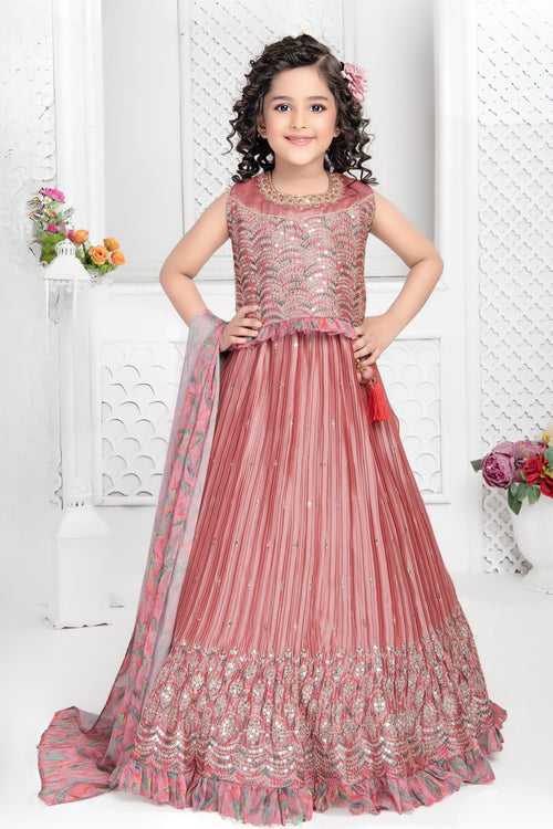 Onion Sequins, Zari and Stone work Lehenga Choli for Girls with Digital Print Dupatta