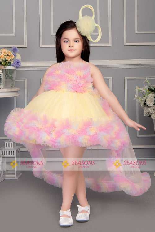 Yellow Glitter work Short Frock for Girls