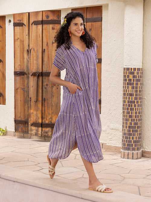 Violet Hand Block Printed  Modal Kaftan Dress