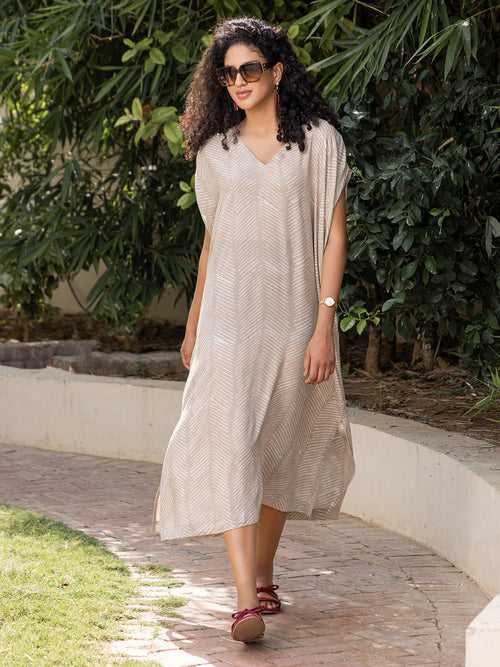 Kashish Hand Block Printed  Modal Kaftan Dress