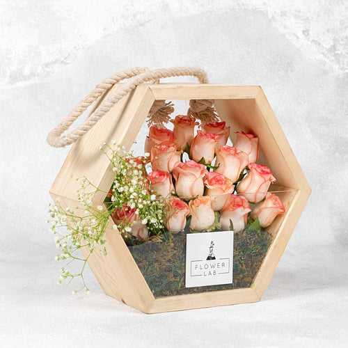Roses in a wooden bag