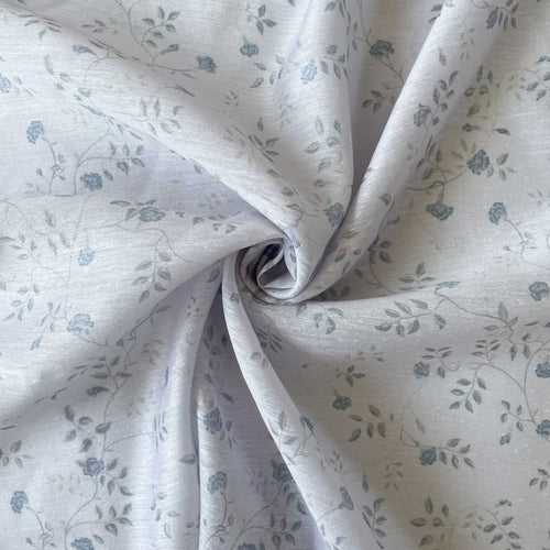 Blue & Grey Floral Garden Printed Soft Chanderi Fabric (Width 43 Inches)