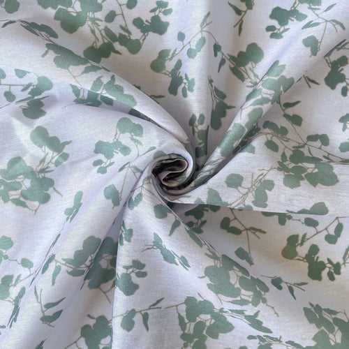 Dull Green Abstract Floral Printed Chanderi Fabric (Width 43 Inches)