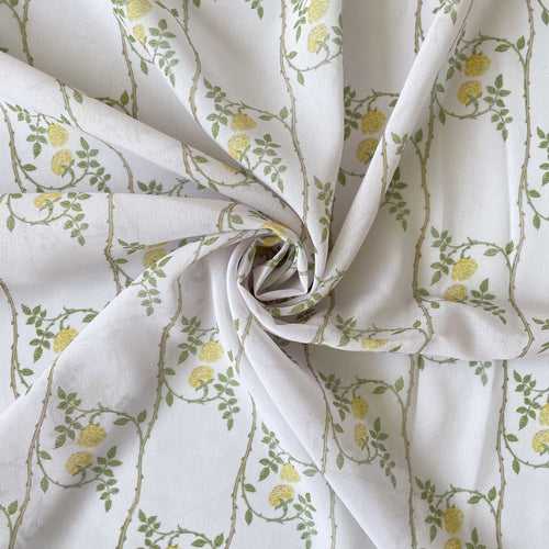 Yellow & Grey Floral Stripes Printed Crepe Georgette Fabric (Width 57 Inches)