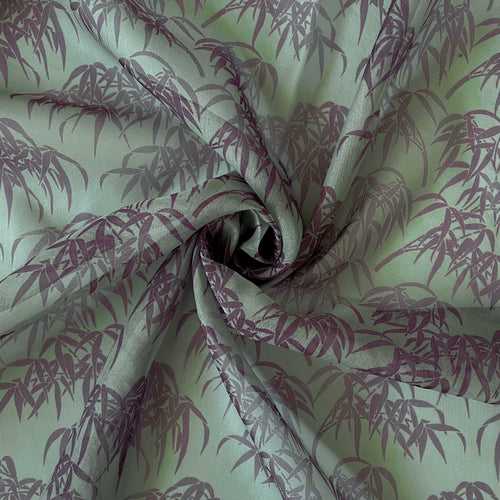 Dusty Green & Magenta Abstract Leaves Printed Organza Fabric (Width 44 Inches)