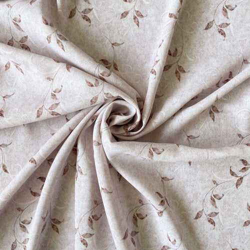 Beige & Brown Abstract Leaves Printed Dull Crepe Fabric (Width 44 Inches)