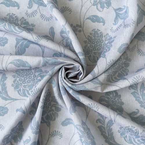 Dull Blue & Grey Abstract Floral Printed Tussar Satin Fabric (Width 42 Inches)
