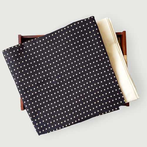 Black & Beige Mini Polka | Jahota Hand Block Printed Pure Cotton Fabric (3 Meters) | and Cotton Pyjama (2.5 Meters) | Unstitched Combo Set