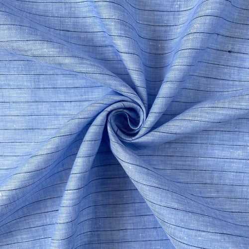 (CUT PIECE) Metalic Blue Stripes Premium 60 Lea Pure Linen Fabric (Width 58 Inches)