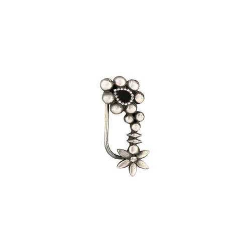 Maharashtrian Silver Nath/Nose Ring - Black, Clip On Left