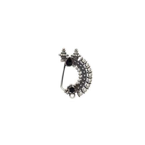 Temple Silver Nath/Nose Ring - Black, Clip On Left