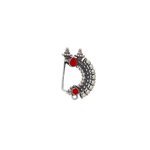 Temple Silver Nath - Red, Clip On Left by Moha