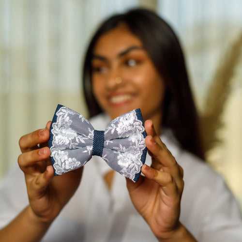 White Denim Lace Bow