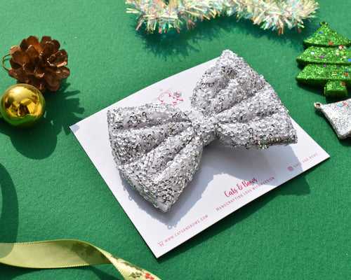 Shimmer Sequin Bow - Silver