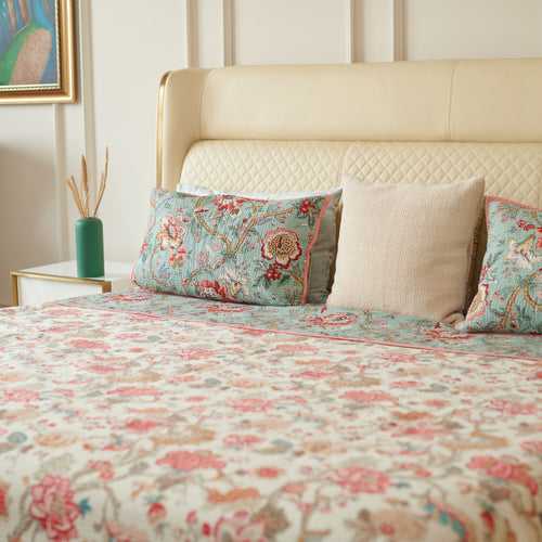 Floral Quilted Bedspread Set Double (Reversible)