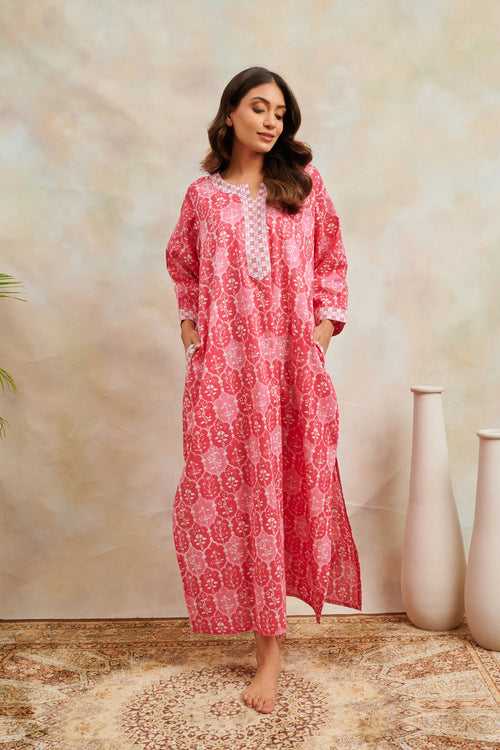 Pink Printed Kaftan