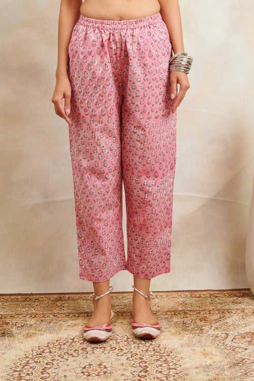 Pink/Blue Hand Block Printed Farsi Pants