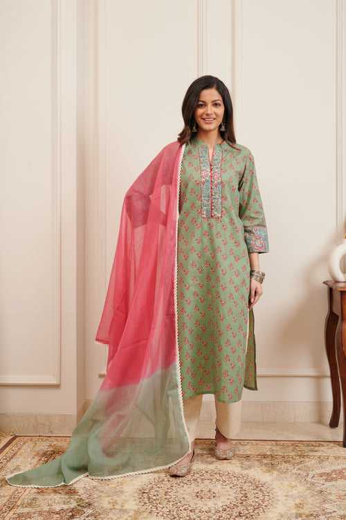 Green/Pink Ombre Kota Doria Dupatta