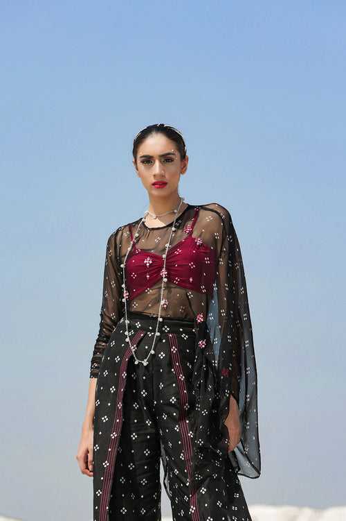 Ameera Ooze Sheer Cape Top With Pinkmess Inner