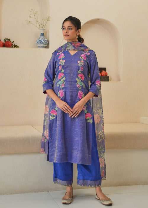 Rehaab Tissue Kurta Set - Purple