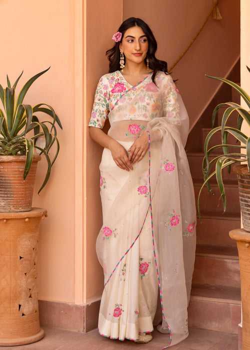 Ivy Saree Blouse Set - Cream