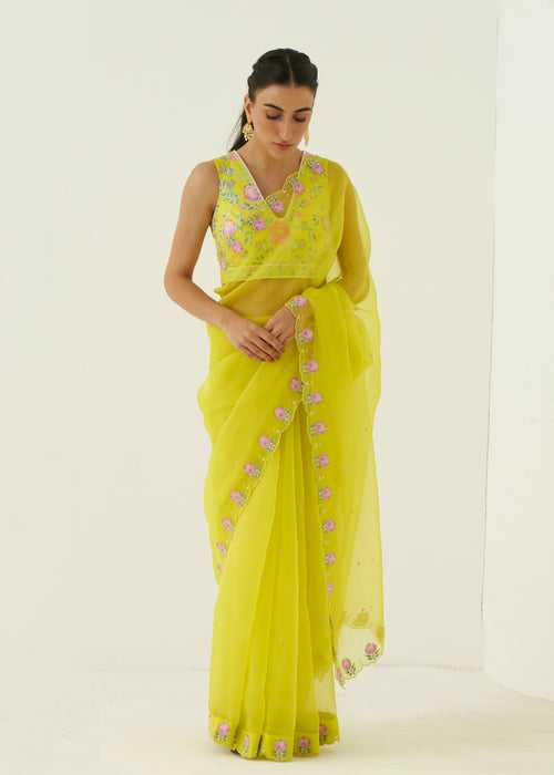 Ichika Saree - Lime Yellow