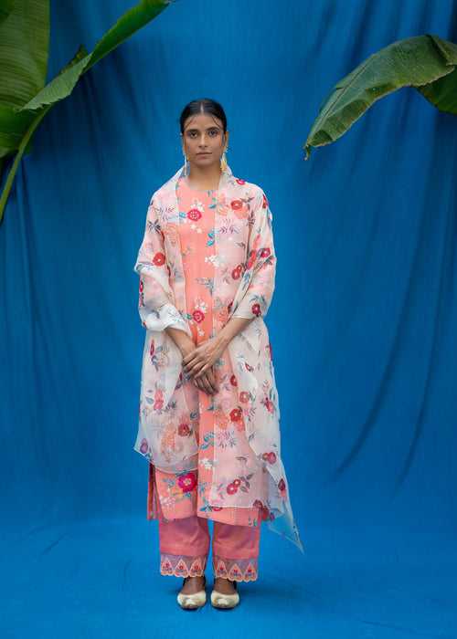 Bahaar Kurta Set - Salmon Peach