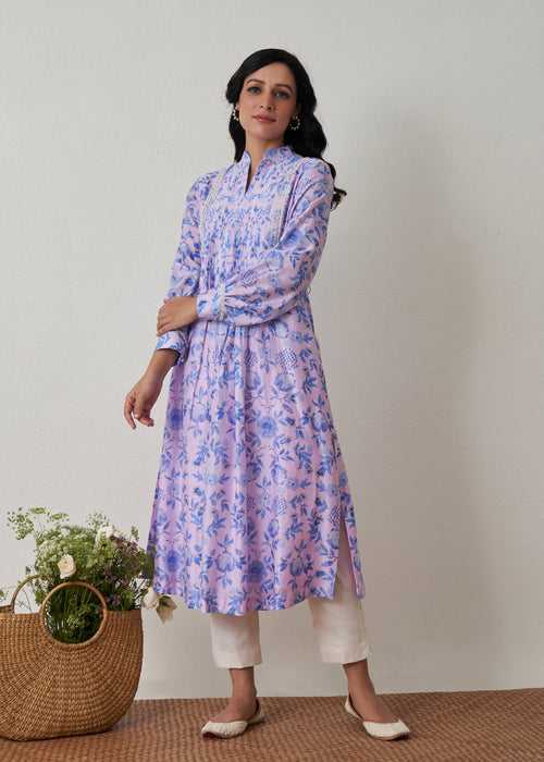 Sia Pleated Kurta Set - Mauve