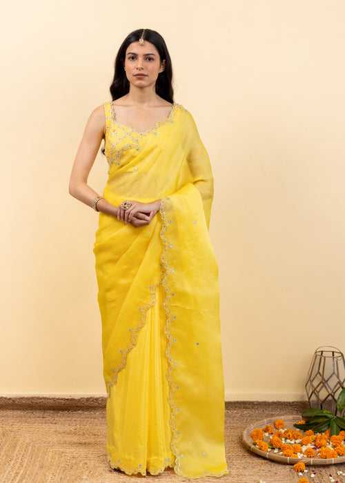 Soha Cutwork Saree - Chrome Yellow