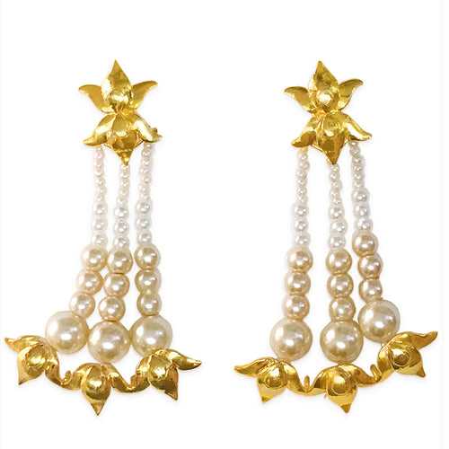 Gold-plated Lotus Marina Pearl Earrings