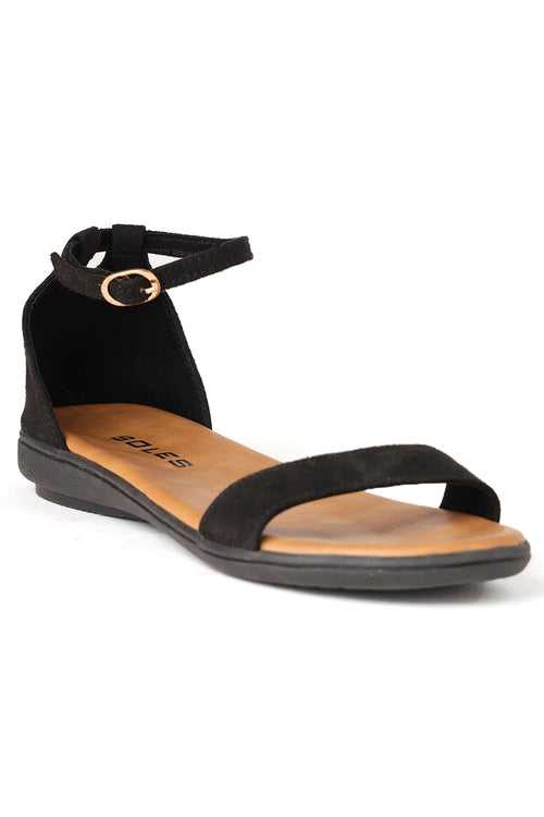 SOLES Black Flat Sandals - Classic and Versatile