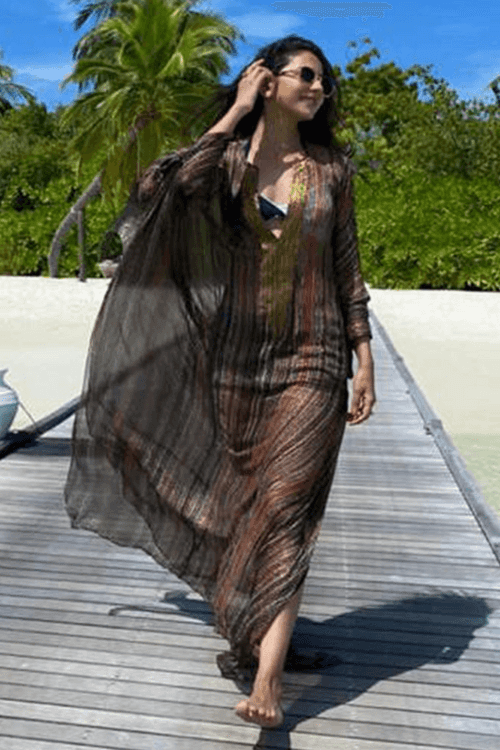 Rakul Preet In Stripes Print Kaftan With Embellished Neck