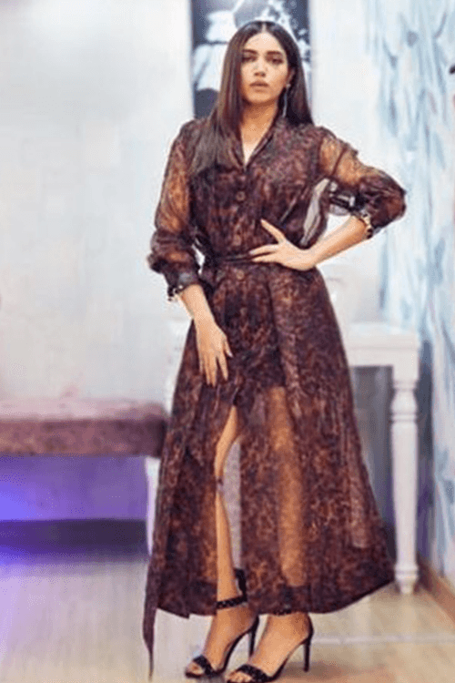 Bhumi Pednekar In Stone Print Jacket, Jacket Dress & Belt