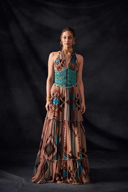 Turquoise Tapis Print Maxi