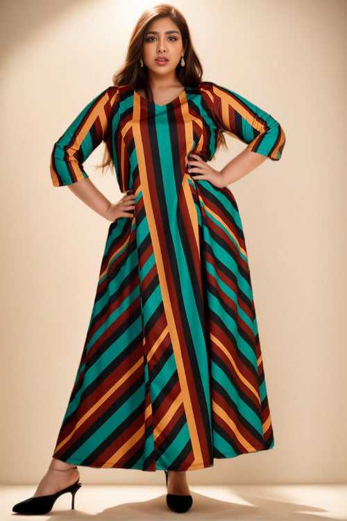 Bright Stripe Plus Size Ombre Dress