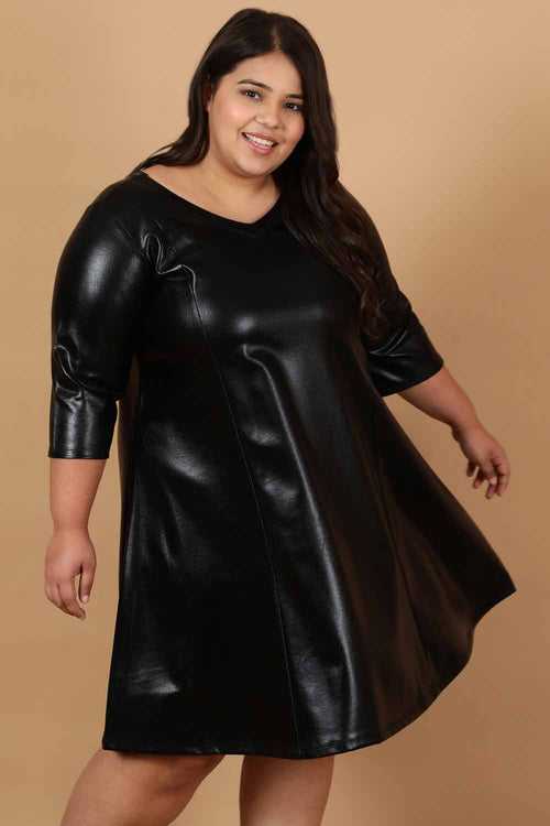 Plus Size Black Cruelty Free Leather Dress