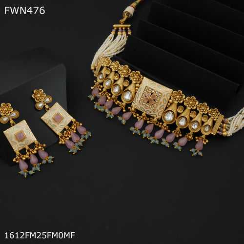 Freemen Handmade Pink necklace with earring for women - FWN476