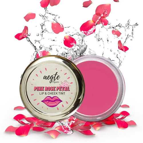 Aegte Organics Pink Rose Petal Lip & Cheek Tint Balm Lighten Dark Lips Nourish & Hydrate Dry Chapped Lips