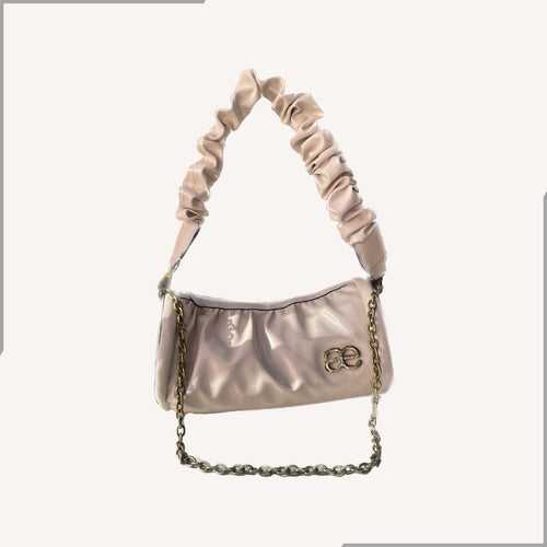 Aegte Pleated Duffle Bag with detachable Ruffled Handle and Long Chain Carry