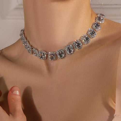 Aegte Premium Step Cut Faux Diamond Statement Necklace | Boss Lady Diamond Chain