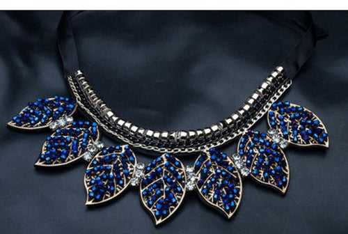 Aegte Blue Leaves Premium Statement Necklace