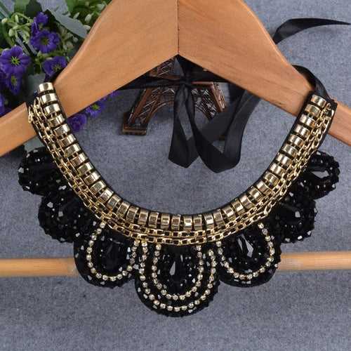 Aegte Black & Gold Crystal Fashion Statement Necklace