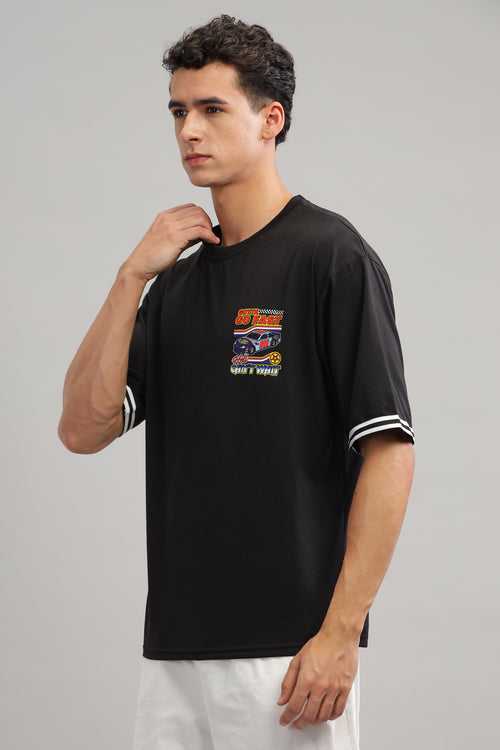 Black Oversized Go Fast Printed T-Shirt