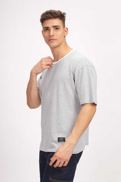 Grey Melange Self Design Oversized T-Shirt